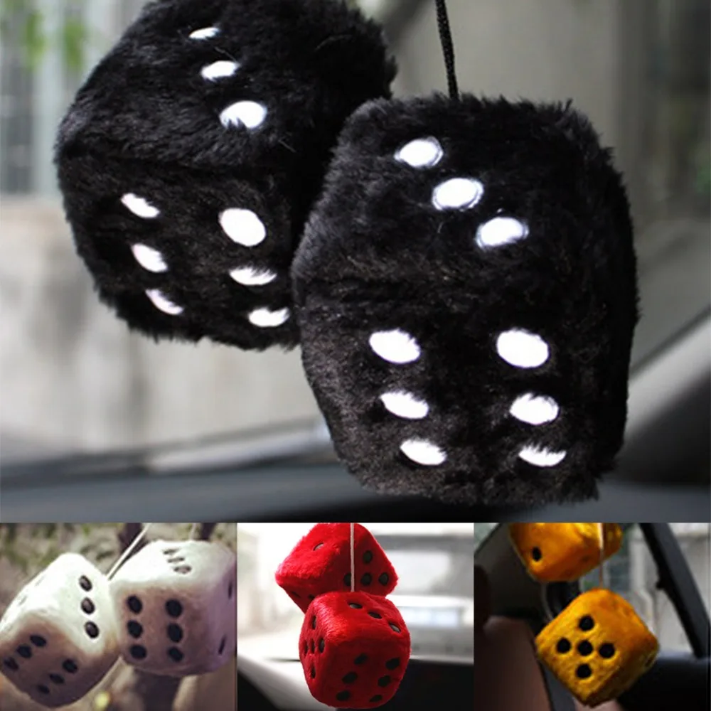 Pair 3 Hanging Fuzzy Dice Light Pink Faux Fur Fabric Retro Novelty NEW