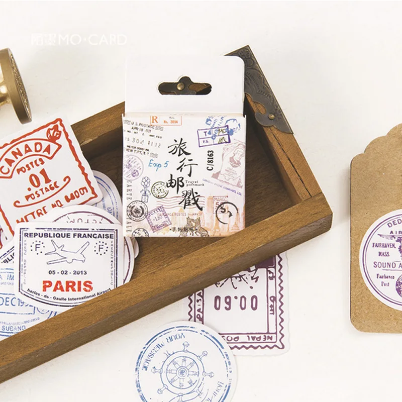 

45 pcs/ box Vintage travel stamp mini paper sticker package DIY diary decoration sticker album scrapbooking