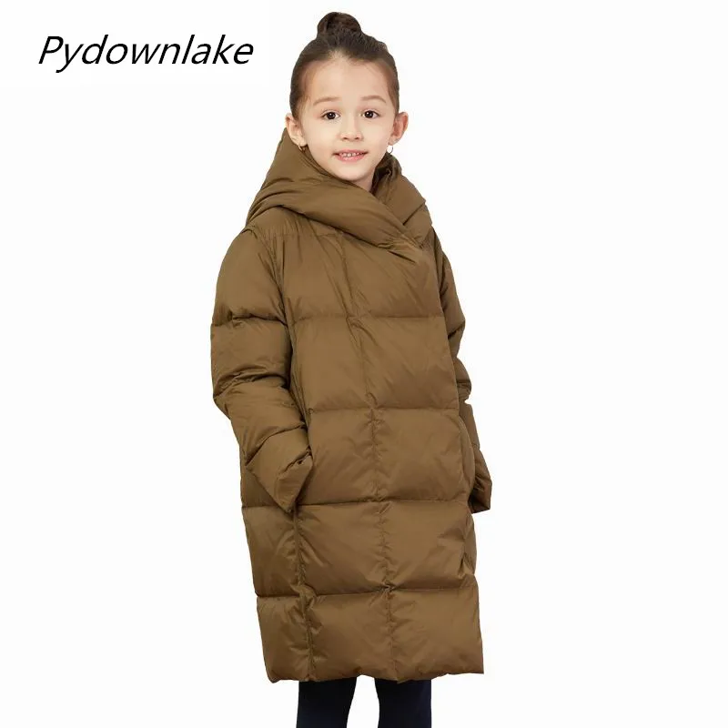 Army Green Pydownlake/детская одежда, зимние пальто, пуховое пальто, однотонная супер мягкая/Легкая верхняя одежда с капюшоном и воротником, детская зимняя куртка - Цвет: Army Green