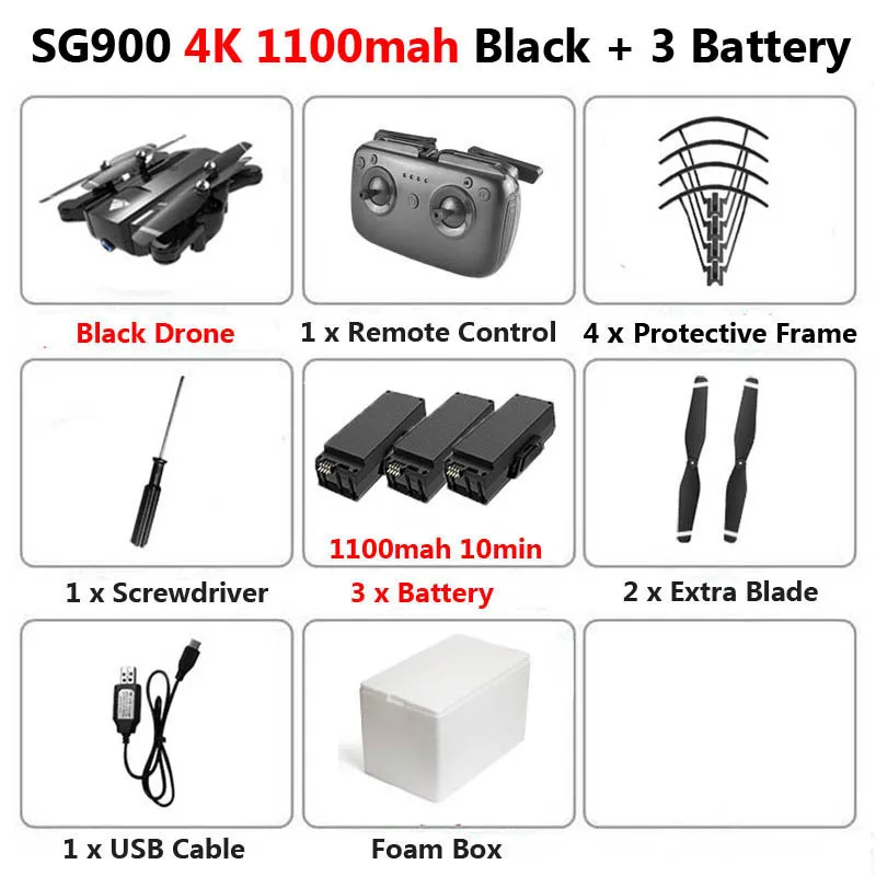 SG900 Профессиональный WiFi FPV 4K HD Двойная камера Дрон оптический поток воздушный видео RC Квадрокоптер самолет Квадрокоптер игрушки X192 - Цвет: 1100 Black 4K 3B FB