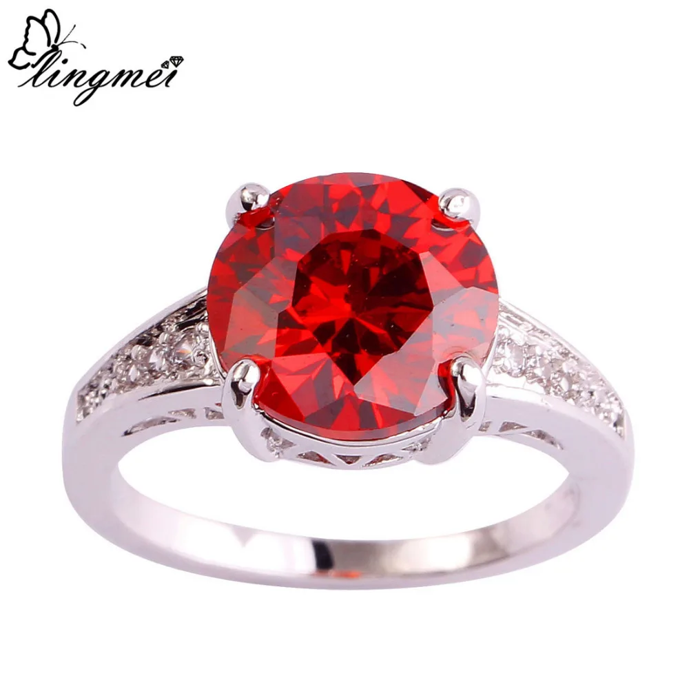 

lingmei Wholesale Fashion New Jewelry Round Cut Garnet & White CZ Silver Women Ring Size 6 7 8 9 10 11 12 13 Love Style Gift