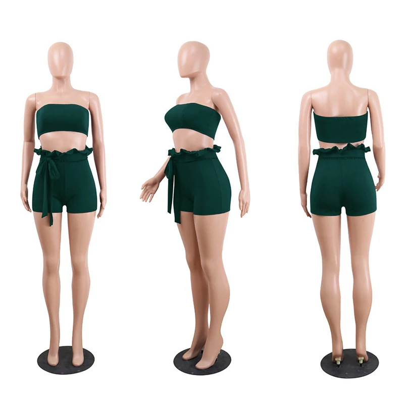 Sexy Women Summer New Brand Sets Solid Off The Shoulder Sleeveless Beach Hot Sale Vest Blouse + Shorts Two-Piece Outfit #J25 (18)