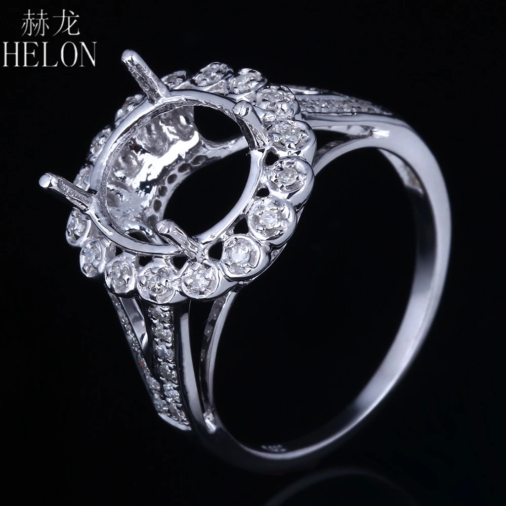 HELON Delicate 10x9 мм овальный вырез полукрепление Твердое 14 к белое золото проложить 0.3ct натуральные Алмазы обручальные свадебные ювелирные изделия кольцо