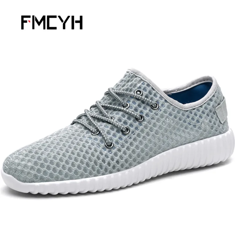 

FMCYH Men Sneakers Ultra Light Mesh Breathable Summer Shoes 2018 Gray Footwear Fly Knit Men's Casual Shoes Outdoor Loafers Black