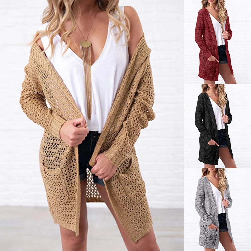 

2019 Women's Hooded Long Sleeve vadim Knitwear Open Front Cardigan Sweaters Lightweight and Soft fabric jaqueta feminina #5