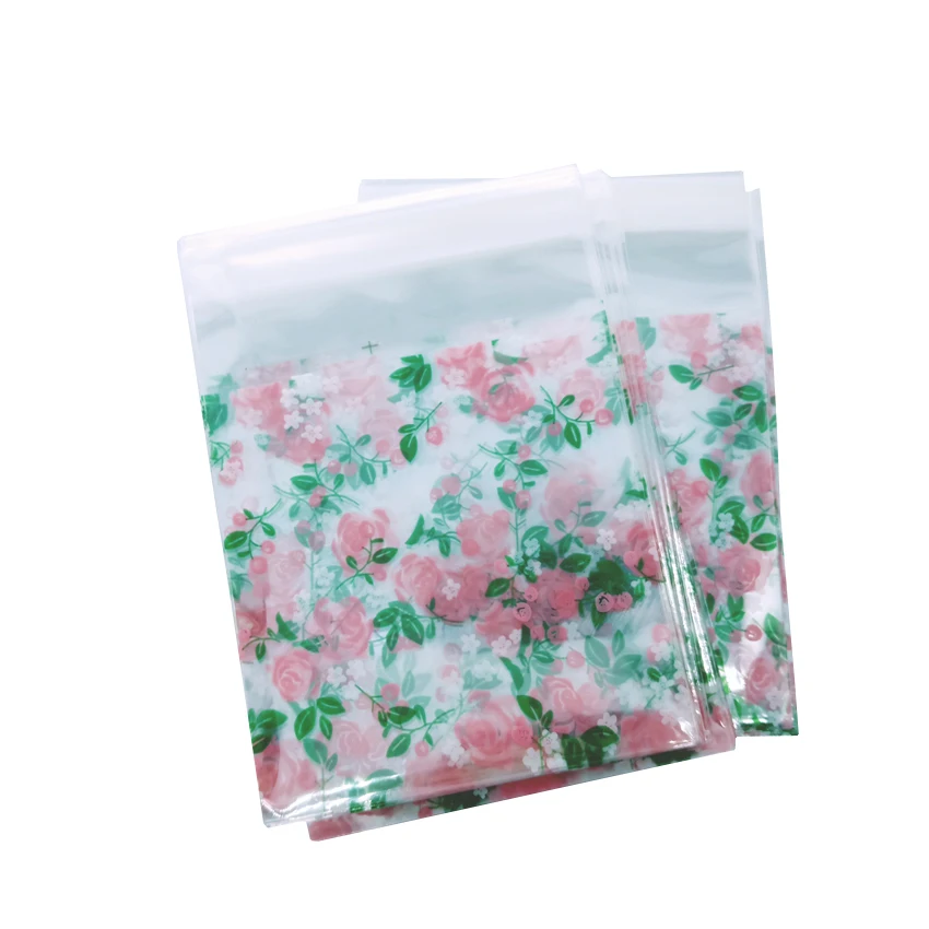 

100pcs/lot 7X7cm Little Rose Cookie packaging candy color self-adhesive plastic bags for biscuits snack baking package
