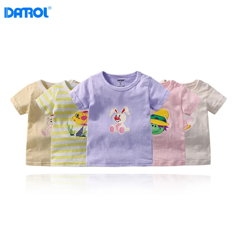 DANROL/хлопковая Футболка для маленьких мальчиков и девочек детские мягкие футболки с коротким рукавом, летние футболки с героями мультфильмов, топы, 5 шт./лот