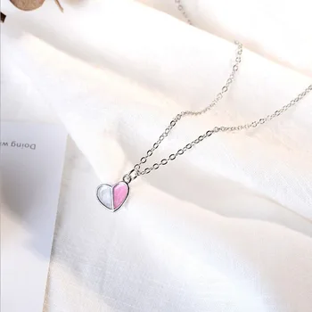 

KOFSAC Simple Two-Tone Epoxy Heart Pendant Necklaces For Women Fashion Silver 925 Jewelry Sweet Ice Cream Love Heart Necklace