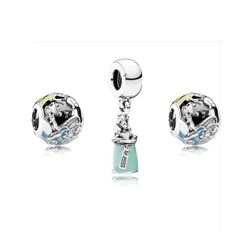 

3pcs Beads Fits Brand Charms Bracelets Original 100% 925 Sterling Silver Jewelry Alice's Magic Potion White& Mint Enamel Beads