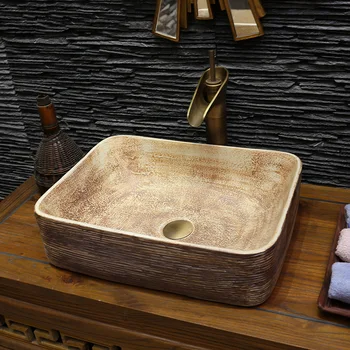 

China Painting ceramic wash basins counter top sink bathroom sinks wash basins ceramic decorated rectangular