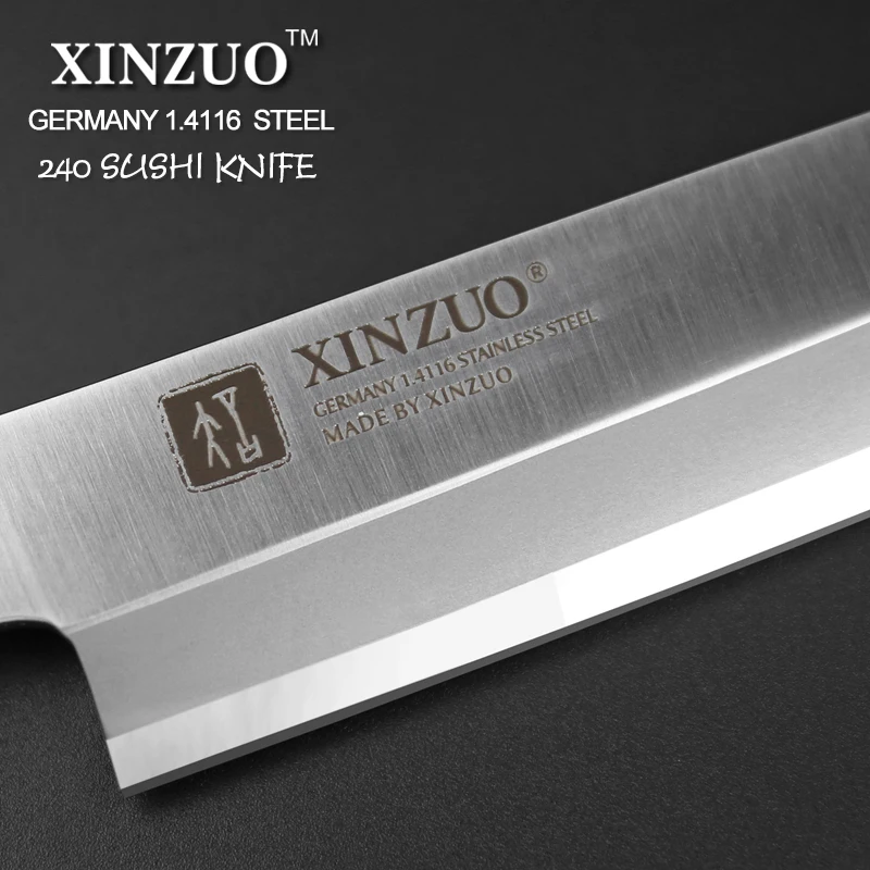 XINZUO 9.5'' Sashimi Knife Din 1.4116 Steel Forged Steel Kitchen Knives Salmon Sushi Fishing Fillet Knife Cherry Wood Scabbard