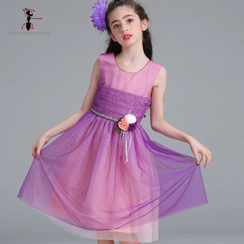 

Kung Fu Ant 2018 Girl Clothes Princess Dress Chiffon Floral Mesh Sleevees Kids Summer Costume Robe Fille L9061