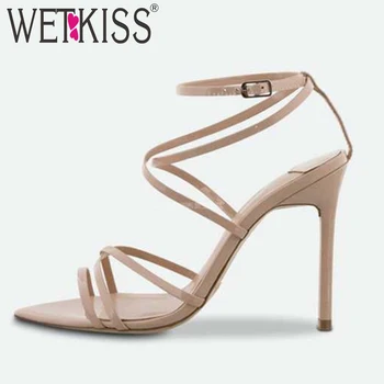 

WETKISS Summer Gladiator Sandals Women 2019 New High Heels Sandals Woman Pointed Toe Cross Strap Shoes Female Party Shoes Ladies