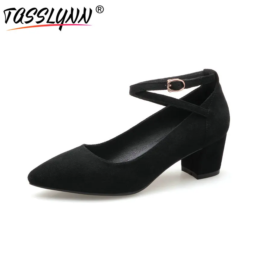 

TASSLYNN 2018 Women Pumps Flock Sexy Black Lady Wedding Shoes Women Square High Heels Pointed Toe Dress Fashion Shoes Size 34-40