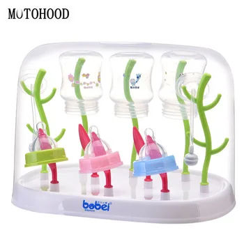 

MOTOHOOD Antibacterial Baby Bottle Drying Rack Baby Bottle Holder Healthy Safe Material Drain Bottles Rack With Cover