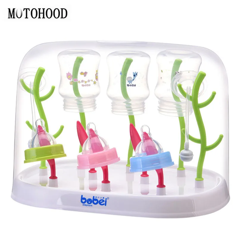 Goede MOTOHOOD Antibacteriële Baby Fles Droogrek Baby Fles Houder Gezond Veilig Materiaal Afvoer Flessen Rack Met Cover
