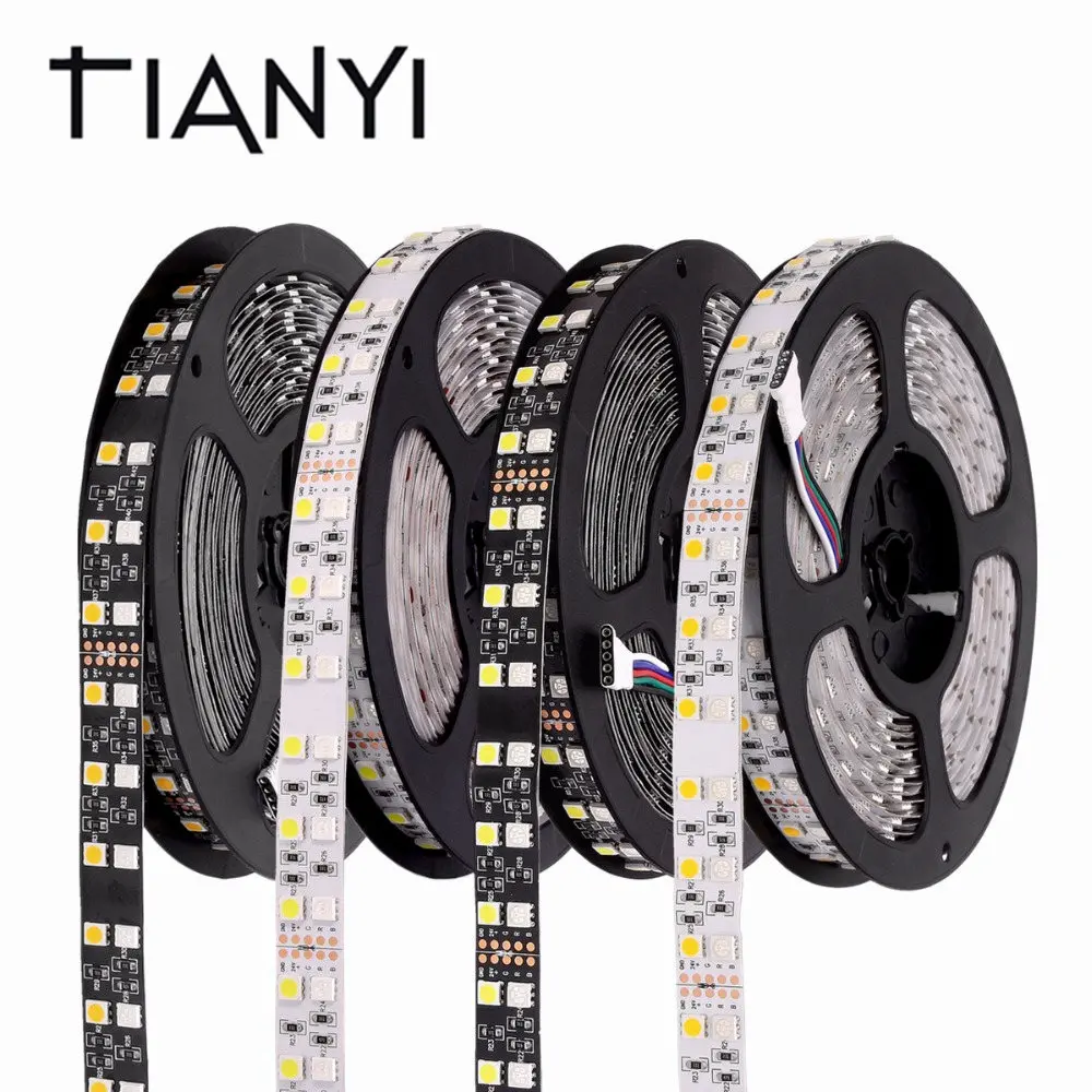 #cheap DC 24V RGB LED Strip Waterproof 5050 120LEDs m Double Row Black PCB White PCB RGBWW RGBW LED Light Strip Flexible Neon Tape Luz