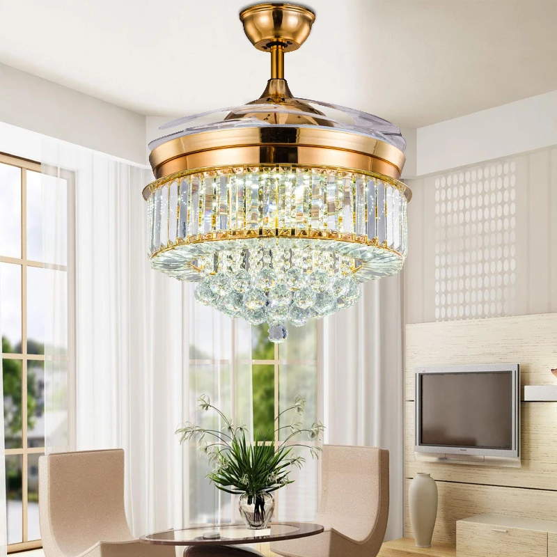 42 Inch Gold LED Modern Crystal Ceiling Fan Lamp Living Room Bedroom Retractable Ceiling Fans With Lights Remote Control 220v ceiling-fan-light-remote : image 42 Inch Gold LED Modern Crystal Ceiling Fan Lamp Living Room Bedroom Retractable Ceiling Fans With Lights Remote Control 220v ceiling-fan-light-remote