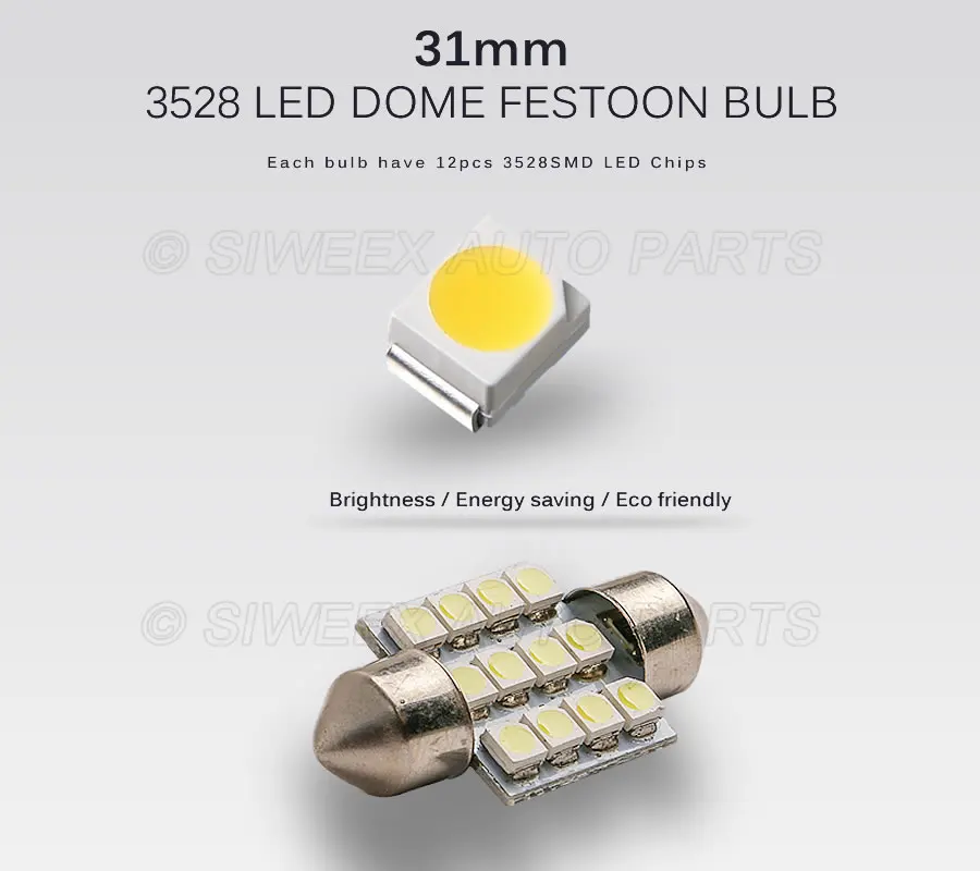 31 мм 3528 1210 SMD 12 светодиодный Авто купольная гирлянда для интерьера, карта освещения, лампа для постоянного тока 12 В, синий, зеленый, красный, голубой, белый