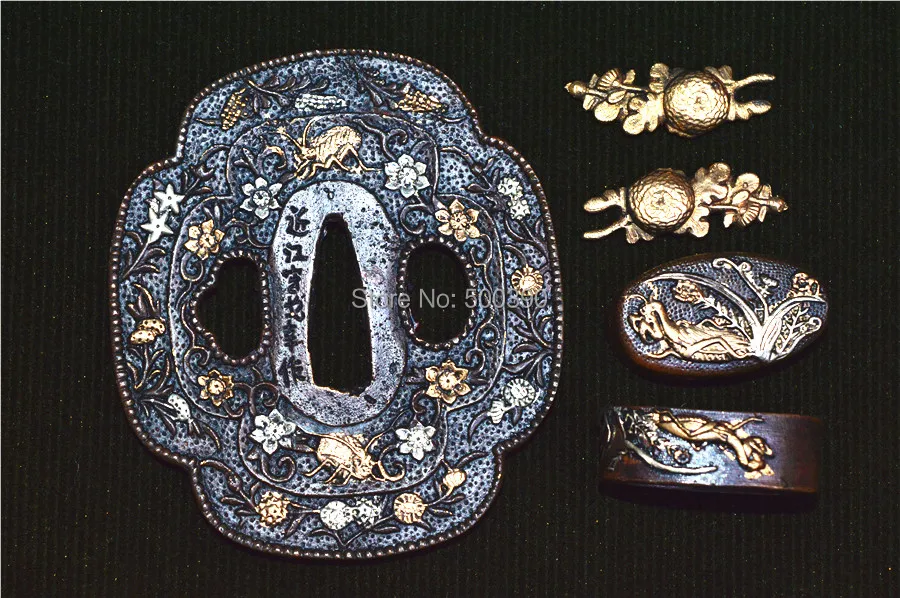 

BRASS GUARD TSUBA FOR JAPANESE SAMURAI SWORD KATANA ACCESSORY W/ THEME- TSUBA+FUCHI+KASHIRA+MENUKI