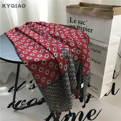 KYQIAO дизайнер шеи шарф для женщин на осень-зиму Испания Стиль Оригинальный дизайн длинные красные с принтом в виде подсолнухов платок