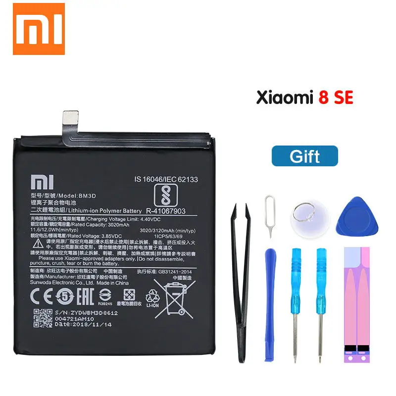 

Xiao Mi Original Replacement Battery BM3D For Xiaomi 8 SE MI8 SE M8 SE Genuine Phone Battery 3120mAh With Free Tools