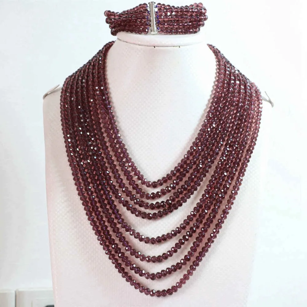 bright purple crystal glass 4x6mm beads fashion diy jewelry set 8 rows chain nacklace 5 rows bracelet B853