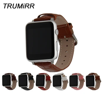 

Genuine Leather Watchband Croco Strap + Adapter for 38mm 42mm iWatch Apple Watch Band Wrist Belt Bracelet Black Brown Red White