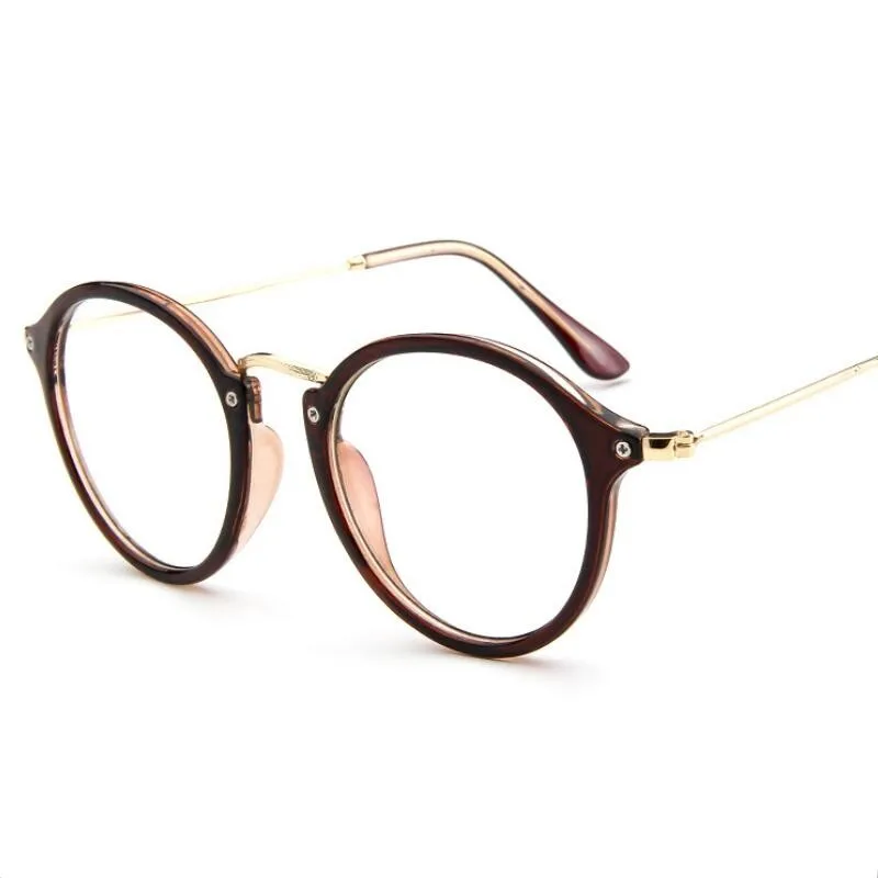 Винтажные оптические очки для глаз, Дамская оправа, близорукость, круглые металлические очки унисекс, женские очки oculos de grau, очки - Цвет оправы: BROWN
