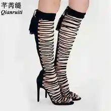 Qianruiti/пикантные босоножки на высоком каблуке с узкими лентами; обувь на шпильке; женские высокие сандалии-гладиаторы на шнуровке с ремешками; летние ботинки