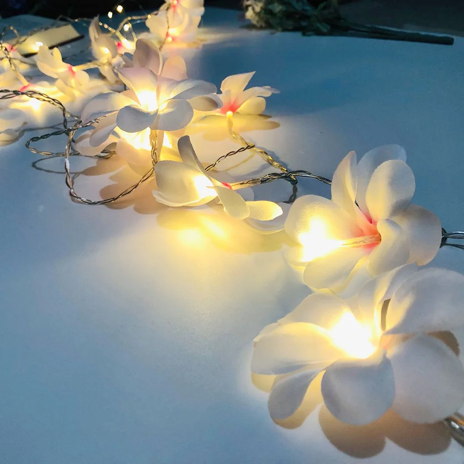 Цветок Франгипани светодиодный гирлянды Питание от батареи АА, праздничное светодиодное освещение, вечерние события цветок гирлянда