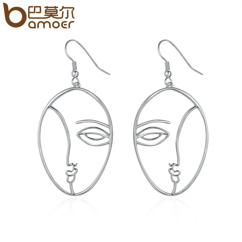 

BAMOER Popular New Silver Color Hyperbole Abstract Face Dangle Drop Earrings for Women Fashion Earrings Jewelry YIE112