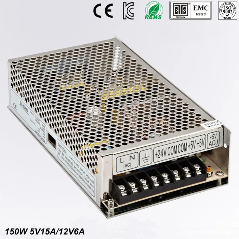 

Best quality double sortie5V 12V 150W Switching Power Supply Driver for LED Strip AC 100-240V Input to DC 5V 12V free shipping