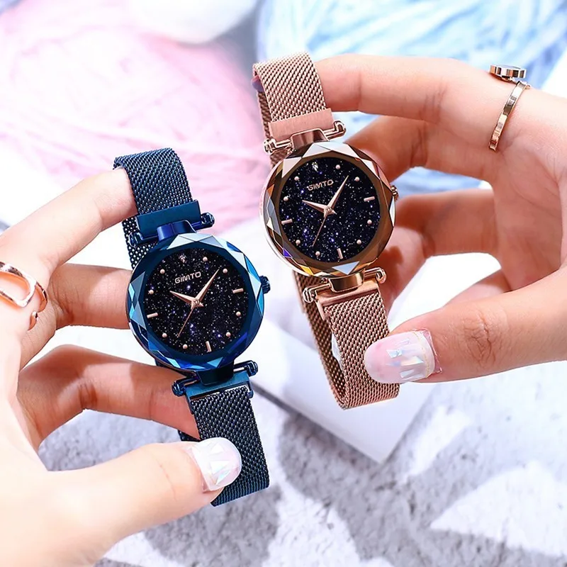 GIMTO Starry Sky Watch Black Rhinestone Diamond Crystal Watch Women Stainless Steel Band Quartz Bracelets For Women Luxury Brand GIMTO Starry Sky Watch Black Rhinestone Diamond Crystal Watch Women Stainless Steel Band Quartz Bracelets For Women Luxury Brand