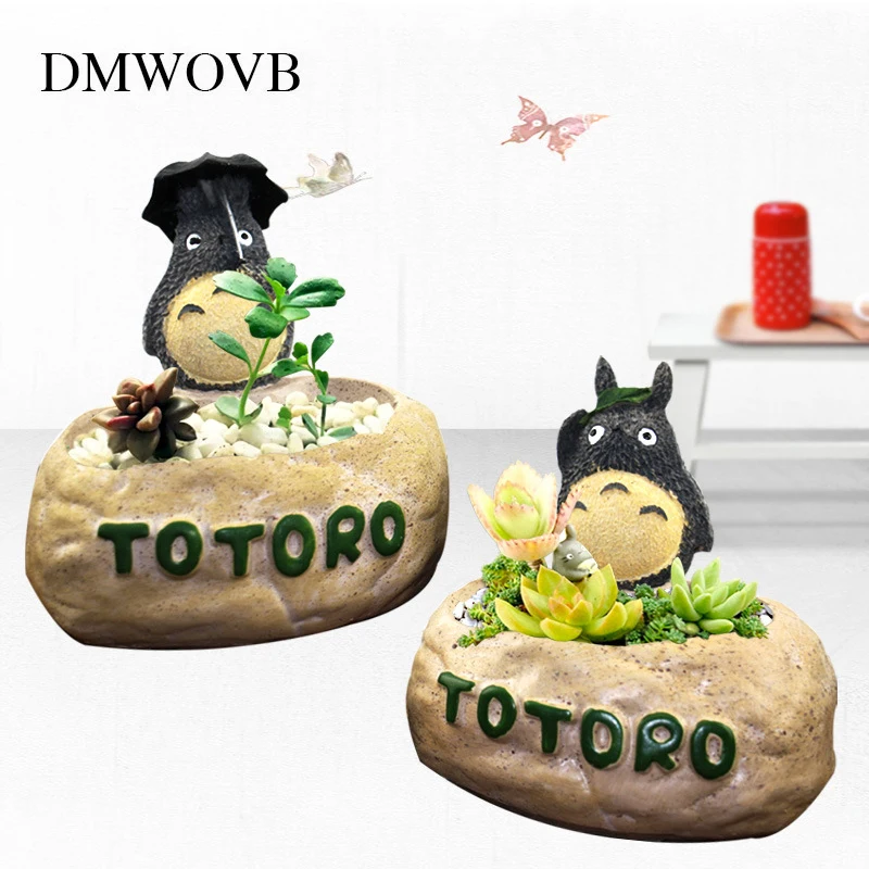 

DMWOVB Succulent Planter Pot Resin Creative Crafts Cute Totoro Flower Pot Home Decorations Vase macetas pots Decorative ornament