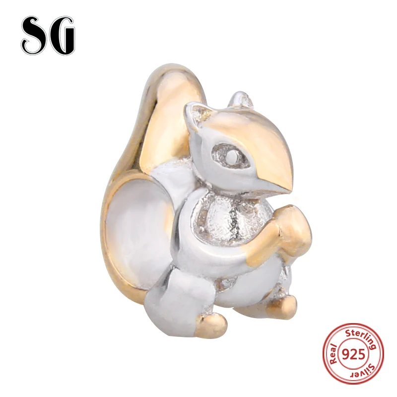 

100% Authentic Jewelry Charms 925 Sterling Silver Original Antique Squirel Fit Bracelet European Pendant Beads Jewelry Gifts