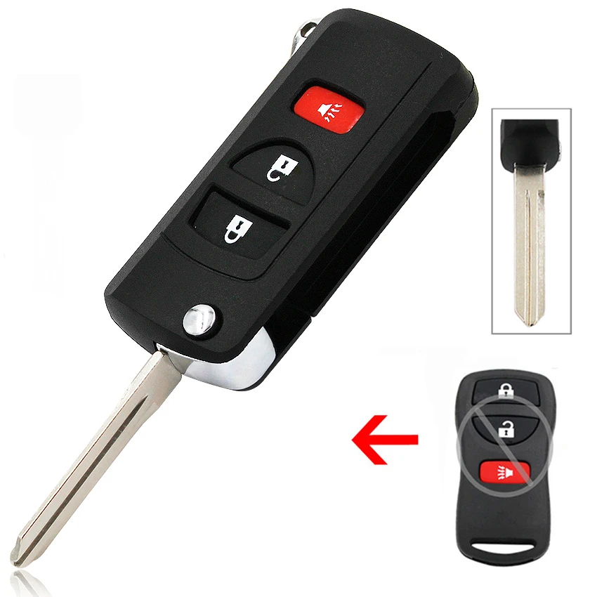 

3 Button Modified Folding Flip Remote Key Shell Case Uncut Blade for Nissan Quest Murano Armada Titan Xterra Frontier Pathfinder
