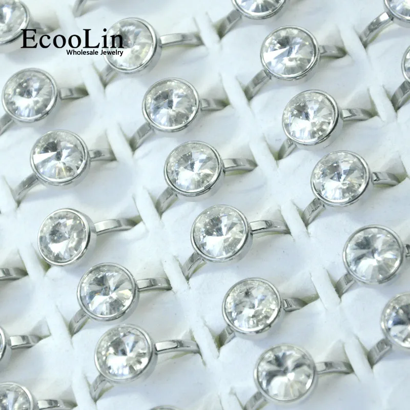 

100Pcs EcooLin Brand Top Zircon Stainless Steel Rings For Women Fashion Jewelry Lots Bulk LR4036