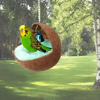

Parakeet Hanging Round Shape Bird Nests Coconut Shell Bird Nests Durable Bird Supplies House Pet Parrot Cages Hamster Guinea Pig