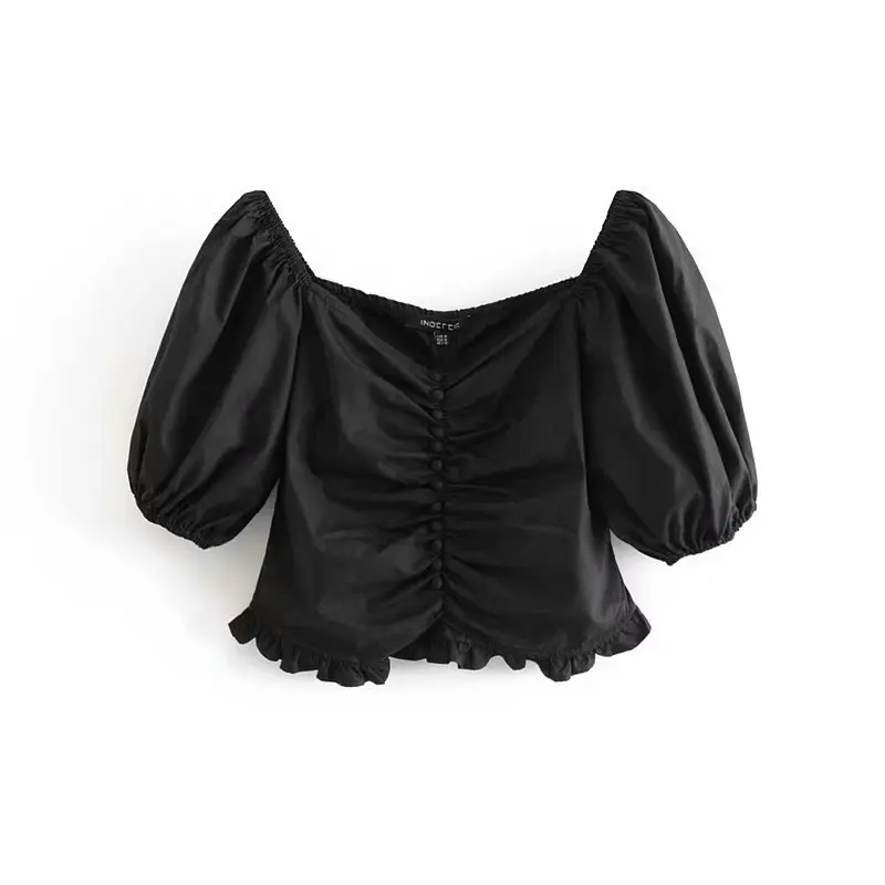 

HH45-2125 European and American Fashion V-neck Lotus Edge Top