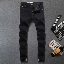 American Streetwear Fashion Men Jeans Black Color Skinny Jeans Ankle Zipper Knee Fray Hole Ripped Jeans Men Hip Hop Jeans homme American Streetwear Fashion Men Jeans Black Color Skinny Jeans Ankle Zipper Knee Fray Hole Ripped Jeans Men Hip Hop Jeans homme