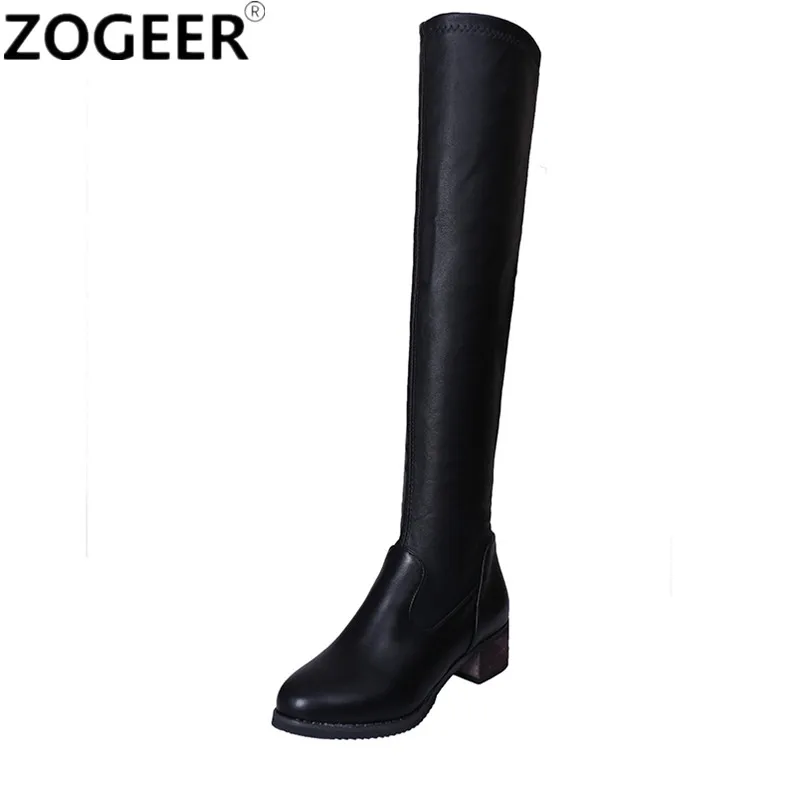 Kopen Plus Size 44 Hot 2018 winter Herfst Vrouwen Lange Laarzen Mode Casual Medium Hakken Knie Hoge Laarzen Sexy Zwarte Dames #039;s Schoenen