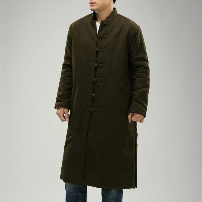 Lovers' Unisex Trench Coat Men Winter Long Jacket Cotton-padded Traditional Chinese Cloth