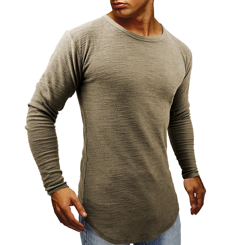 Men's Stylish Thick Shirt Long Sleeve SWAG Hipster Curve Hem Solid T ...