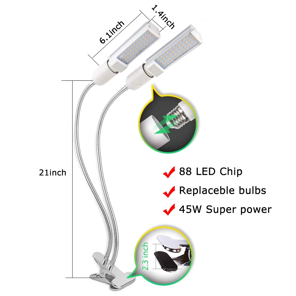 Светодиодный светильник для выращивания растений в помещении, супер яркий 88 светодиодный s солнечный полноспектральный светильник для выращивания, теплый, двухголовый гусиный фитоусилитель