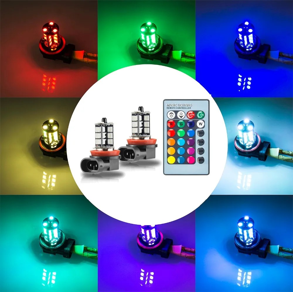 2 шт. 27SMD многоцветный RGB 5050 H11/H8 HB3 HB4 9006 9005 H4 H7 светодиодный сменный противотуманный