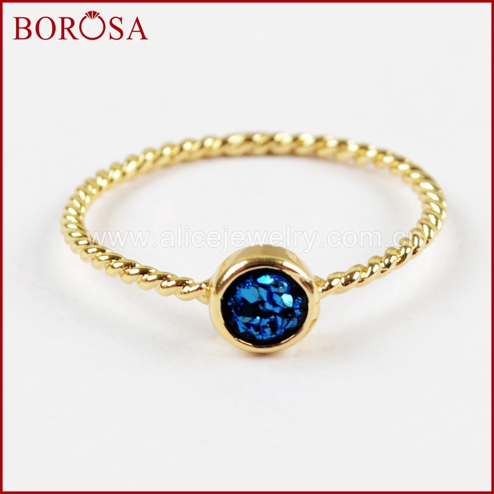 BOROSA 10 шт. золотого цвета 4 мм Drusy круглые Φ Безель кольцо смешанные s для женщин