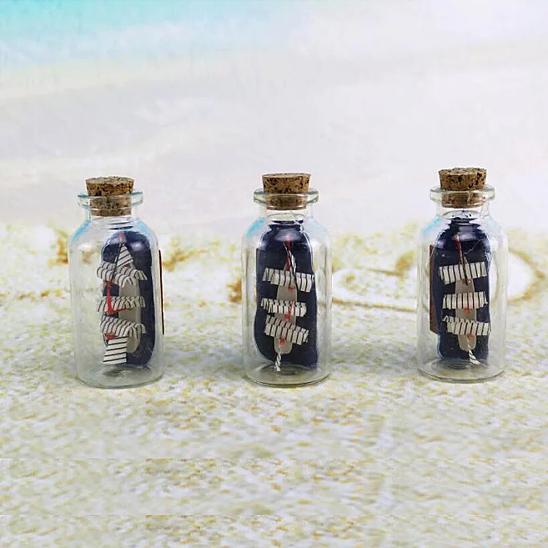 

New 1 PCS Figurines Miniatures Mediterranean Style Mini Sailing Boat Drift Bottle Charm Small Cork Glass Home Decor