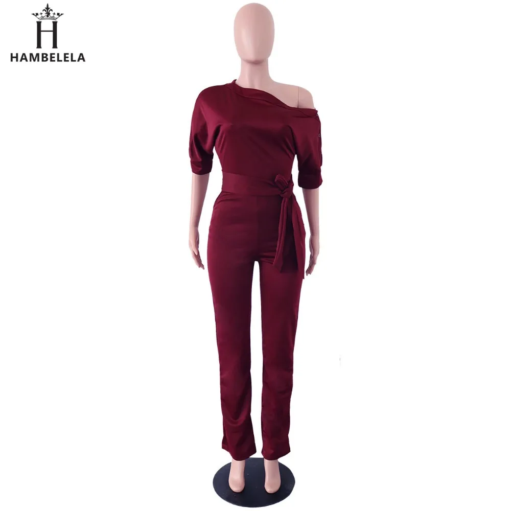 Hambelela 2017 High Quality Autumn Casual Jumpsuit One Shoulder Slash Neck Button Romper Full Length Jumpsuit Wide Legs Jumpsuit (14)