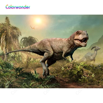 

3D Photography Backgrounds Ancient Biological Tyrannosaurus Rex with Other Dinosaurs Tropical Jungle Backdrops for Photo Booth